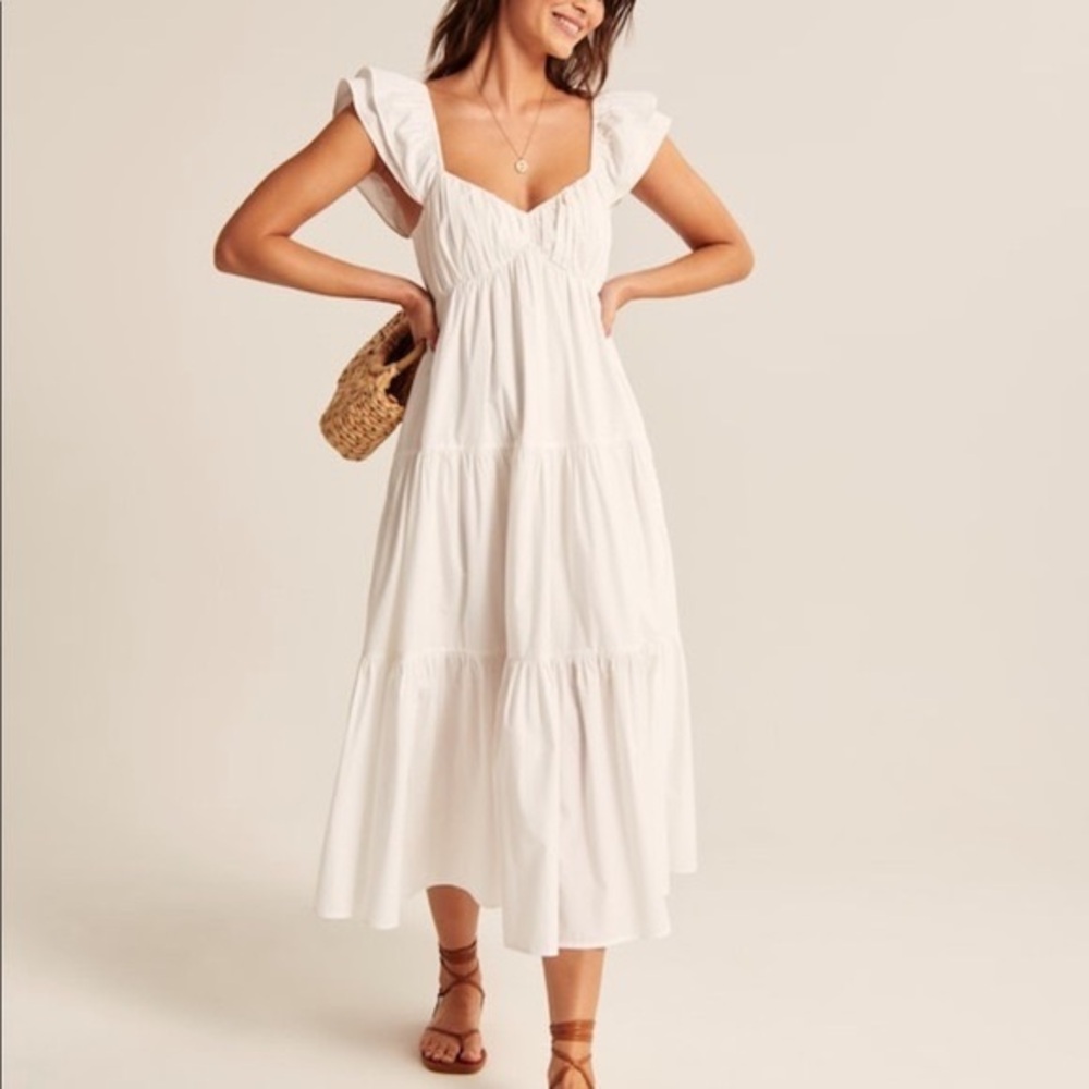 NWT Abercrombie & Fitch White Ruffle Sleeve Maxi Dress (Size XS)